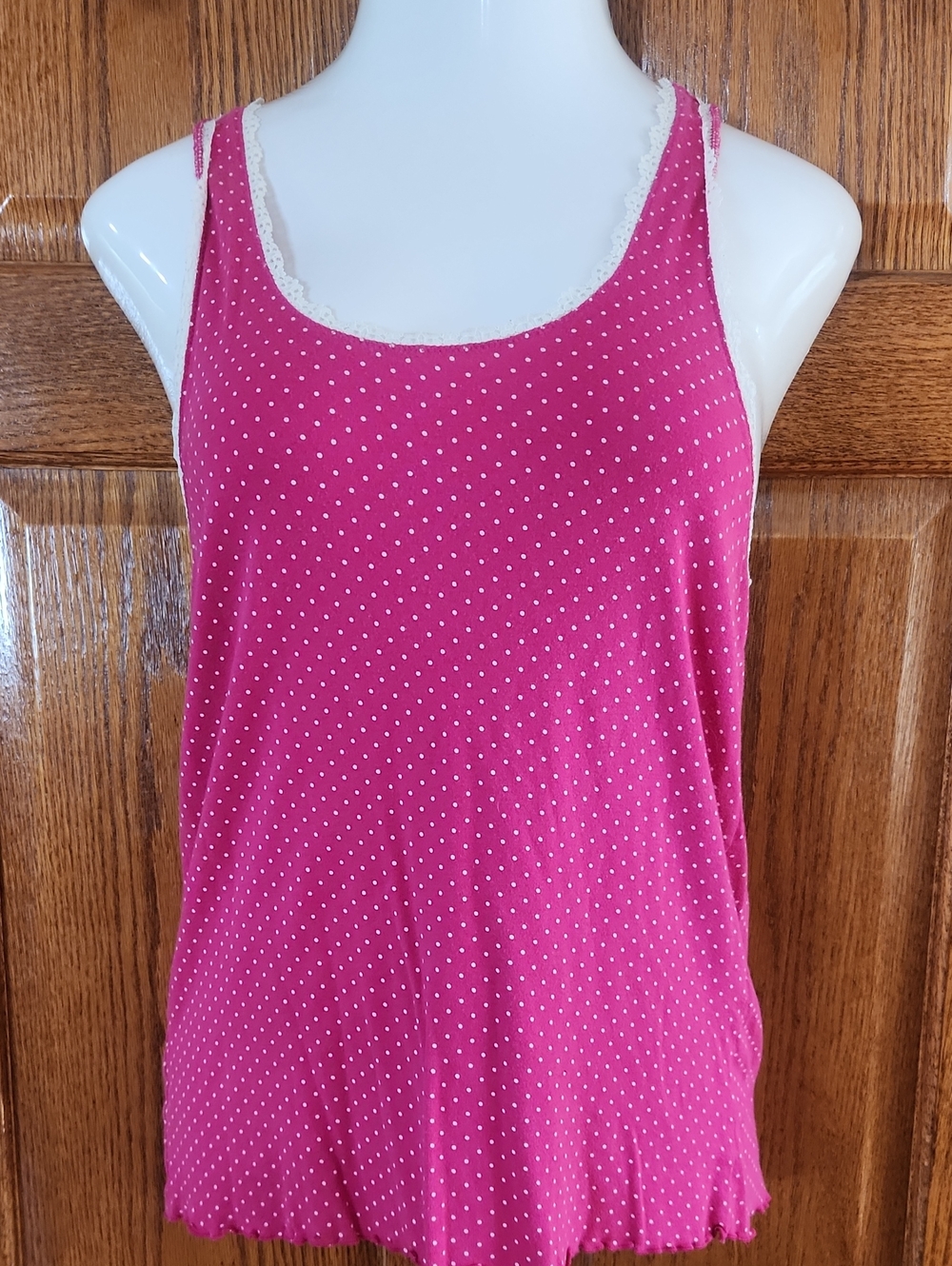 Old Navy Pink Polka Dot Lace-Trim Tank